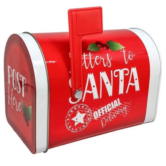 Letters to Santa Christmas Tin Tabletop Mailbox Decoration Red Official Delivery - Picture 4 of 10